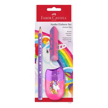 Lot d'écriture Faber-Castell Unicorn Jumbo, violet, 3 pièces, mine 3 mm, forme triangulaire ergonomique 111528