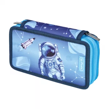 Trousse à double compartiment Herlitz Cosmic Explorer, 23 pièces, 2 fermetures éclair, doublure intérieure colorée 400197545