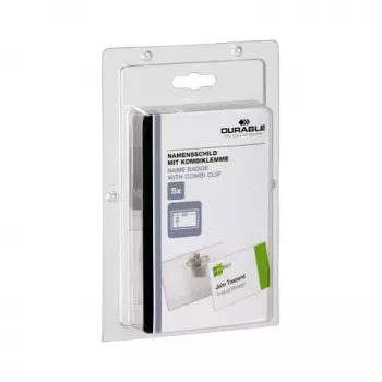 Porte-badge DURABLE 90x54 mm avec clip combiné, transparent, 5 pièces (861019)