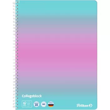 Bloc-notes Pelikan College Block Color Edition A4 menthe/rose ligné avec 2 marges, 80 feuilles, 70 g/m² sans bois, 4 trous, 1 pièce 400197019