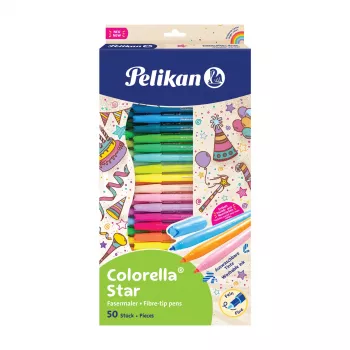 Pelikan Colorella Star C302/50 Lot de feutres, 50 couleurs assorties, encre lavable à base d'eau, capuchons ventilés 825092