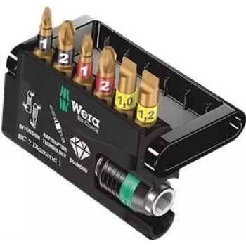 Wera Bit-Check 7 Diamond 1 Coffret d'embouts tournevis, 7 pièces, hex 1/4 inch, 25 mm, Phillips et Pozidriv, à revêtement diamant 05057416001