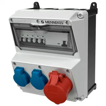 Combinaison de prises MENNEKES AMAXX, IP44, 32A, 400V, 1x CEE 32A 5p, 2x Schuko 16A, interrupteur différentiel 30mA, disjoncteurs 920080