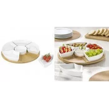 Esmeyer SUSAN ensemble de service rotatif 7 pièces, plateau en bambou avec 6 bols en porcelaine, 345 mm 302-060