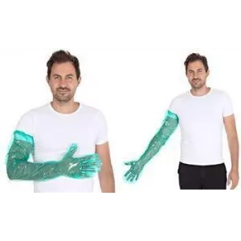 HYGOSTAR SOFTLINE LONG PLUS LDPE Disposable Gloves, Green, One Size, Elastic Cuff at Upper Arm, Smooth & Soft, 1 Piece 2621