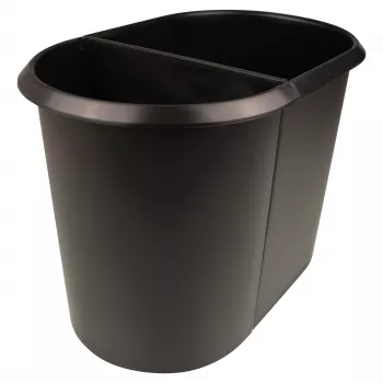 HELIT the double corbeille à papier, ovale, 20 L, noire, PE, sans couvercle, partie 1 (H6103795)