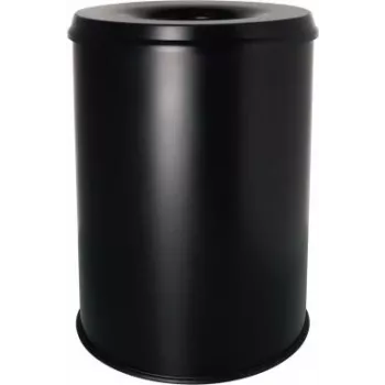 Helit H2515495 corbeille à déchets en acier avec couvercle extincteur de flammes, 15 litres, noire, ronde