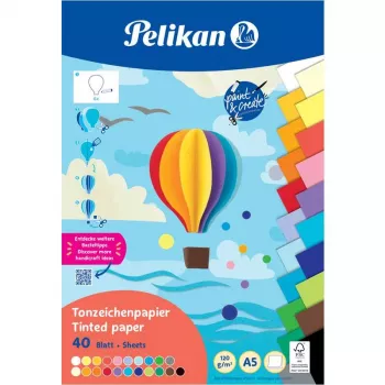 Bloc de carton coloré Pelikan DIN A5, 40 feuilles, 120 g/m², 21 couleurs, collé en tête 300002259