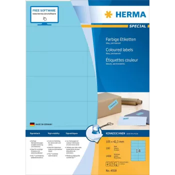 Étiquettes autocollantes rectangulaires bleues HERMA 4558, 13 x 38 mm, 1400 étiquettes