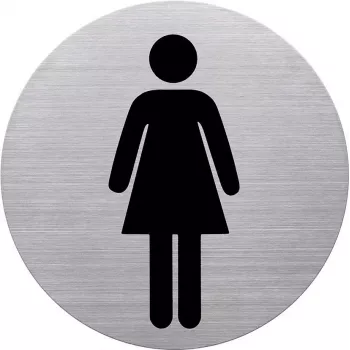 Panneau pictogramme WC dames HELIT, acier inoxydable, argent, autocollant, 115 mm H6271000