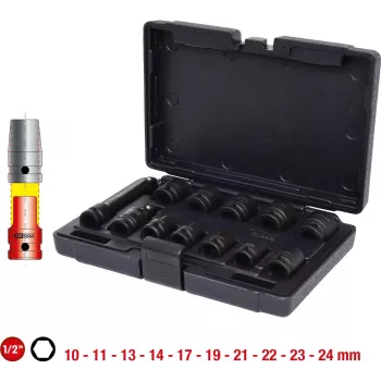 Coffret de douilles à chocs hexagonales KS TOOLS 1/2 inch, courtes, 12 pièces (515.0112)