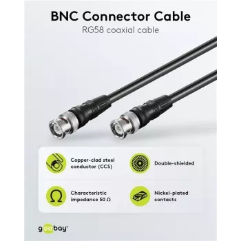 Câble de connexion BNC Wentronic Goobay, noir, 3 m - BNC mâle vers BNC mâle, coaxial 75 Ohm 50089