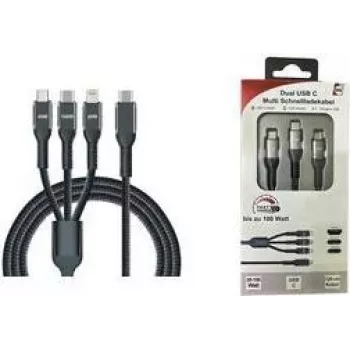 Câble de charge USB IWH USB-C, Micro-USB, Apple Lightning, 1,2 m, noir 019057
