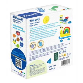 Peinture au doigt Pelikan couleurs de base, lot de 4, à base d'eau, testée dermatologiquement, facile à nettoyer - 1 pièce (701570)