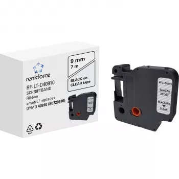 Ruban d'étiquetage Renkforce RF-LT-D40910 compatible pour DYMO D1 - 40910, 9 mm, transparent, noir, 7 m RF-6027842