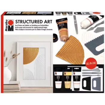 Ensemble de pâte de structure acrylique Marabu STRUCTURED ART, 3 x 100 ml, blanc, à base d'eau, crémeux-pâteux, finition mate 1202000000088