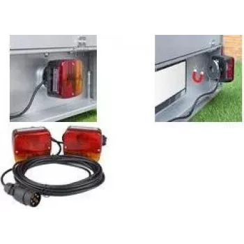 IWH ensemble de feux arrière de remorque avec base magnétique, 6 fonctions, 12V, 2 feux arrière universels pour remorques, voitures, camions, caravanes - 1 pièce (010219)
