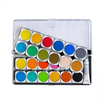 Boîte de peinture opaque Faber-Castell Eberhard Faber Winner, 24 couleurs lumineuses, couvercle transparent amovible servant de palette de mélange 578324