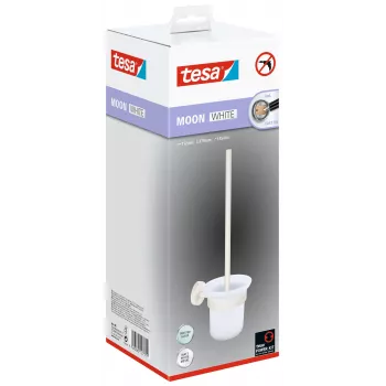 Ensemble brosse de toilettes et support tesa MOON WHITE, autocollant, métal, blanc mat 40571-00000-00