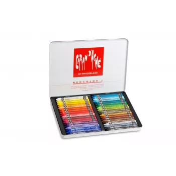 Pastels à la cire Neocolor I CARAN D'ACHE, lot de 40, ronds, couleurs assorties, étui en papier 7000.340