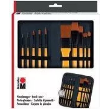 Trousse de pinceaux Marabu avec 10 pinceaux acryliques, trousse à fermeture éclair, assortiment universel, soies synthétiques, manches en bois 1628000000002