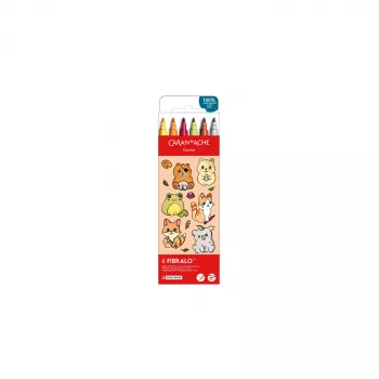 Feutres Caran d'Ache Fibralo Kawaii Animals, lot de 6, encre à base d'eau, effet aquarelle 185.803
