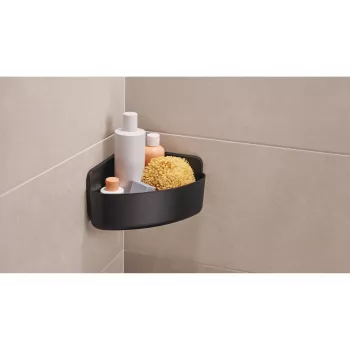 Panier de douche d'angle tesa LAVAA, noir mat, autocollant, sans perçage, jusqu'à 6 kg 40518-00000-00