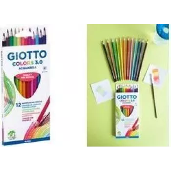Crayons aquarellables GIOTTO COLORS 3.0 ACQUARELL, 12 couleurs assorties, hexagonaux, mine 3,0 mm, étui en carton (F277100)