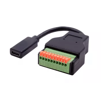 Câble adaptateur EXSYS EX-49124 USB-C femelle vers bloc de bornes à vis 10 broches avec bouton-poussoir, USB 3.2 Gen 1, 15 cm