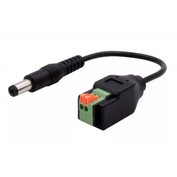 Câble adaptateur EXSYS EX-49140 fiche d'alimentation DC 5,5x2,1mm vers bloc de bornes 2 broches, 15 cm, bouton-poussoir