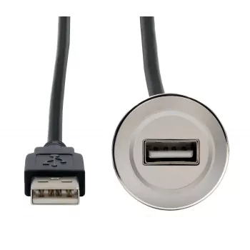 Câble de rallonge USB 2.0 à montage sur panneau EXSYS EX-49181, USB-A femelle vers USB-A mâle, 30 cm, plaque métallique