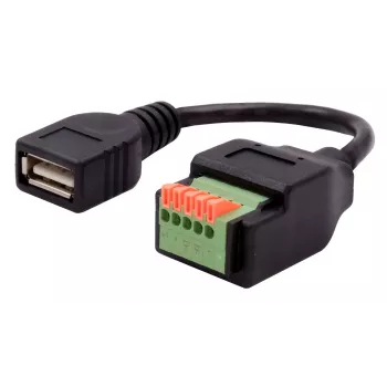 Câble adaptateur EXSYS EX-49128 USB-A femelle vers bloc de bornes à vis 5 broches avec bouton-poussoir, USB 2.0, 15 cm