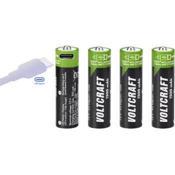 Voltcraft VC-AA1300USB Piles AA Li-Ion rechargeables USB-C 1300 mAh 1,5 V, pack de 4