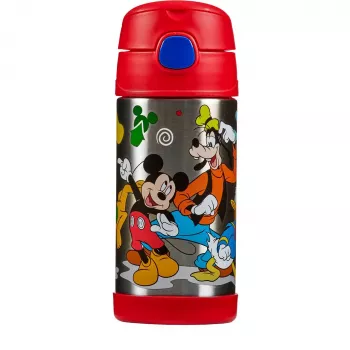 THERMOS FUNTAINER Gourde isotherme avec paille, Disney Mickey, 0,35 L, acier inoxydable, couvercle PP 4113.411.035