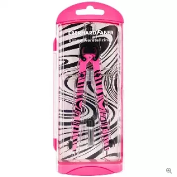 FABER-CASTELL EBERHARD FABER Quick-Adjust Compass, Neon Pink/Black, Central Drive Spindle, Black Graphic Pattern, 1 Piece (571701)