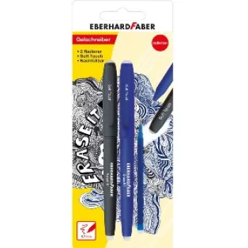 Stylo gel Faber-Castell Eberhard Faber Erase it!, 0,7 mm, bleu, ensemble Action, carte blister 582103
