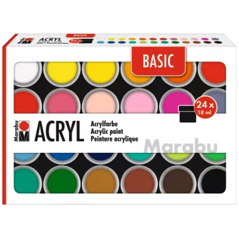 Marabu ensemble de peinture acrylique BASIC, 24 x 18 ml, haute pigmentation, très haute résistance à la lumière 1210000000215