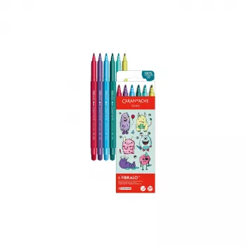Feutres Fibralo Kawaii Monsters CARAN D'ACHE, ensemble de 6, à base d'eau, encre hydrosoluble, utilisation à sec ou humide (185.801)