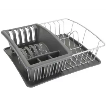 Égouttoir à vaisselle Metaltex Aquatex PLUS avec bac d'égouttage et porte-couverts, argent/anthracite 325026068