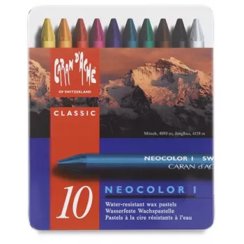 Pastels à la cire Caran d'Ache Neocolor I, ensemble de 10, ronds, étuis en papier, couleurs homogènes 7000.310