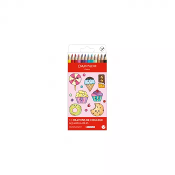 Crayons de couleur aquarellables Caran d'Ache Swisscolor Kawaii Candy, ensemble de 12, hexagonaux en bois de cèdre 1285.802
