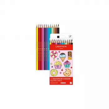 Crayons de couleur aquarellables Caran d'Ache Swisscolor Kawaii Candy, ensemble de 12, hexagonaux en bois de cèdre 1285.802