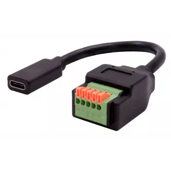 Adaptateur EXSYS EX-49122 USB-C femelle vers bornier 5 broches avec bouton-poussoir, USB 2.0, 15 cm