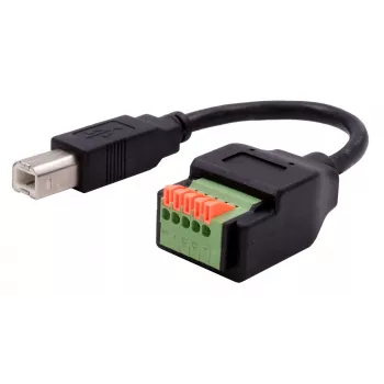 Câble adaptateur EXSYS USB-B mâle vers bornier 5 broches avec bouton-poussoir, USB 2.0, 15 cm EX-49131