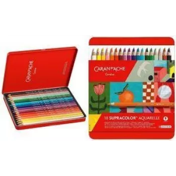 Crayons aquarellables Caran d'Ache Supracolor Soft Special Edition, ensemble de 18, couleurs assorties, boîte métallique 3888.418