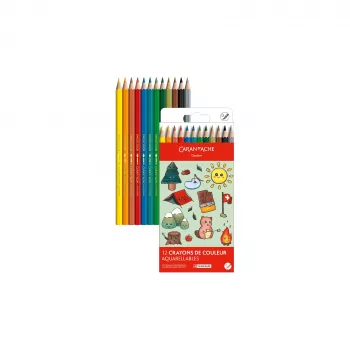 Crayons de couleur aquarellables Caran d'Ache Swisscolor Kawaii Swiss, ensemble de 12, bois de cèdre, hexagonaux 1285.804