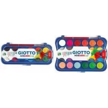 Boîte de peinture opaque GIOTTO, 12 couleurs, godets 30 mm, haute opacité, étui en plastique, pinceau inclus (F351200)