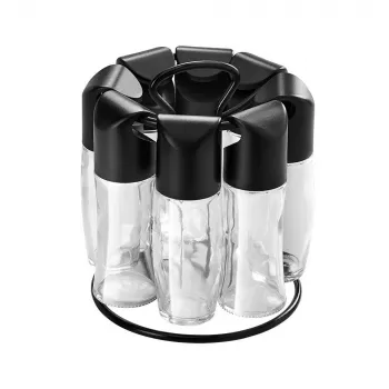 Étagère à épices rotative Metaltex Spice 8, ronde, noire, avec 8 pots en verre vides 252876080