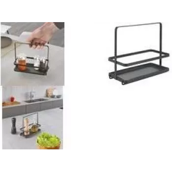 Présentoir à épices Metaltex Tokyo LAVA avec poignée de transport, métal revêtu noir mat 352912000