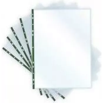 Pochette de document A4 PAVO 8020614 cristal transparent avec bord renforcé vert, ouverture par le haut, perforation universelle, PP 0,06 mm, 1 pièce